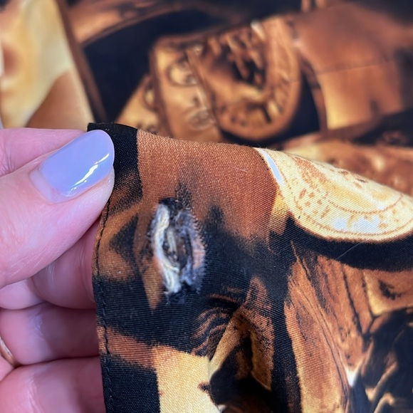 Vintage 90s Impaq Sports Wear Money Gold Currency Photoprint Hawaiian Shirt Men - Picture 9 of 14